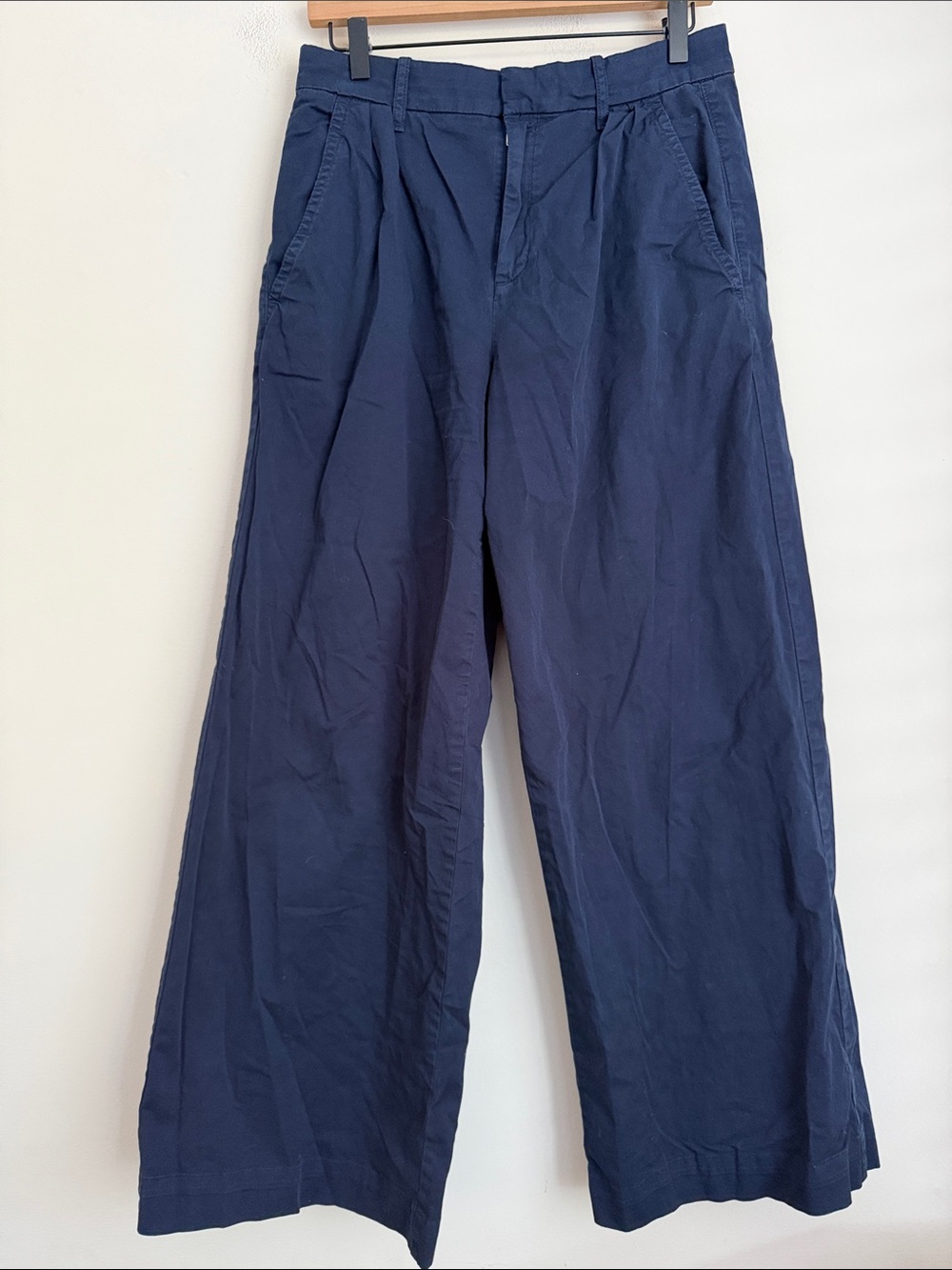 Everlane Wide Leg High Waisted Pleated Easy Pants Navy Blue Organic Cotton 4